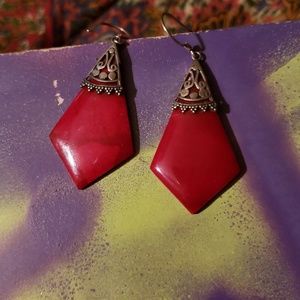 Pretty Red Coral Dangle Earrings